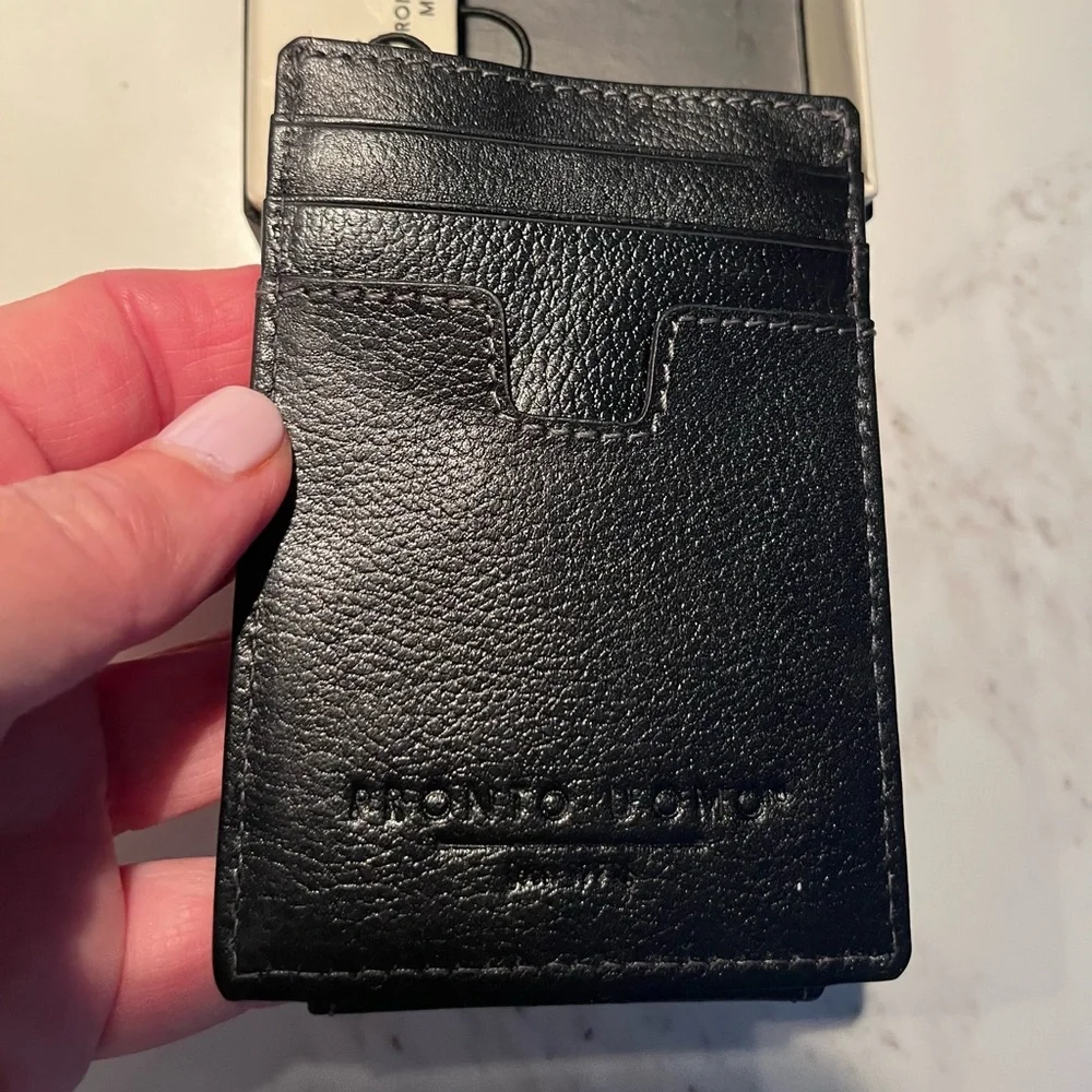 NWT men’s pronto uomo black pebbled leather wallet with RFID magnetic money clip